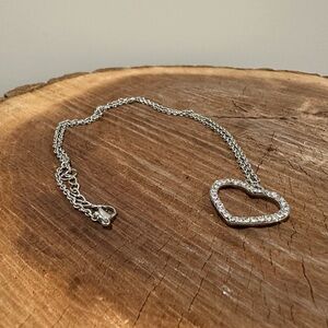 Source Unknown Silver Open Heart Necklace with Clear Crystals